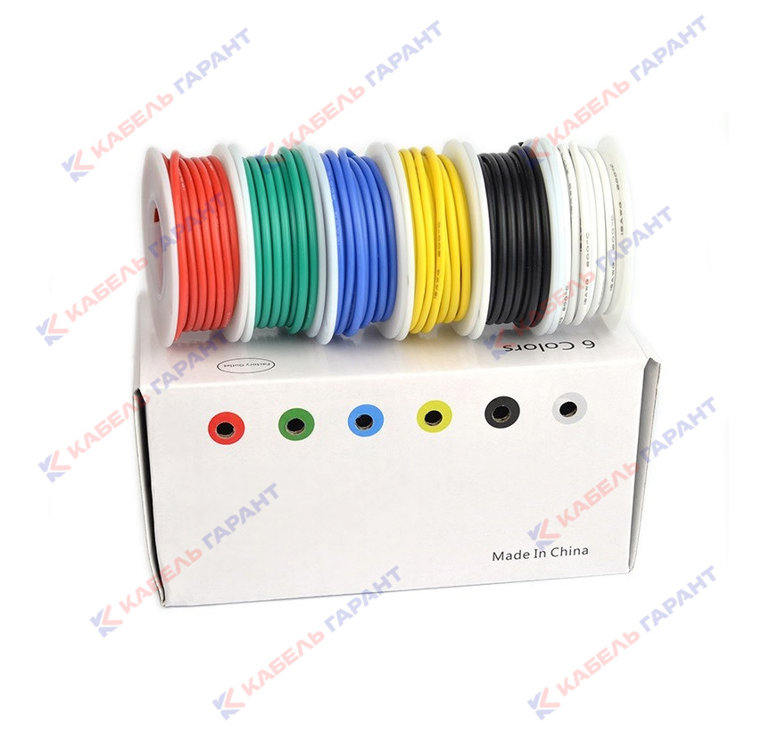 Набор силиконовых проводов 28 awg 0,08 мм2 (6 цветов по 15 м)