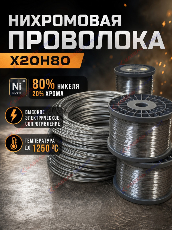 Нихромовая проволока Х20Н80 0,5 мм (1кг=606 м)